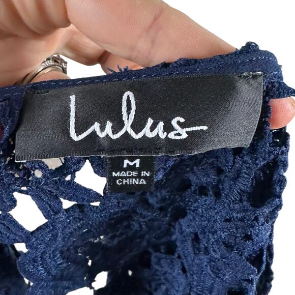 LULUS The Greatest Navy Blue Lace Floor Length Maxi Dress Women's Size Medium - Picture 5 of 8